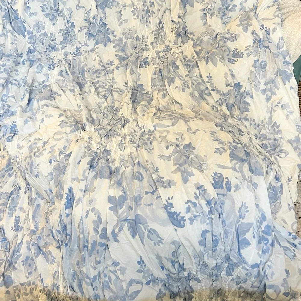 Pottery Barn Teen LoveShackFancy smocked damask quilt blue and sham
